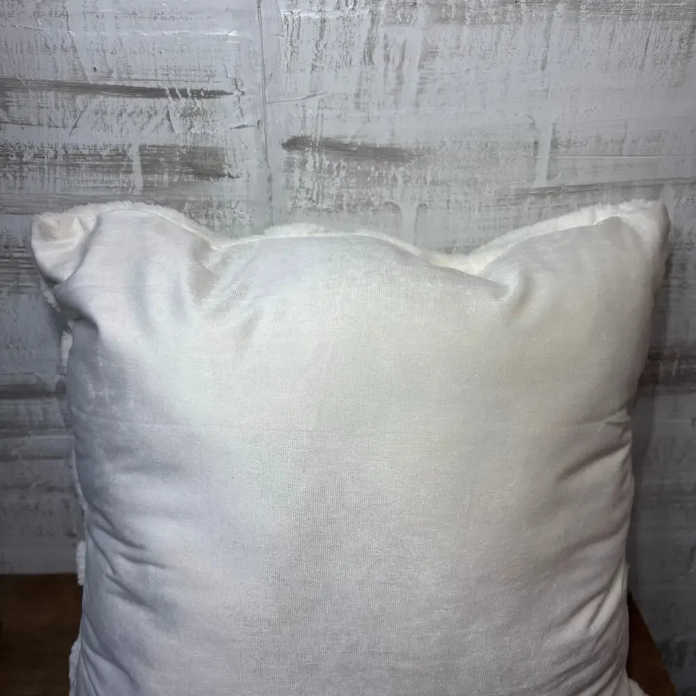 Plush White Geometric Throw Pillow
